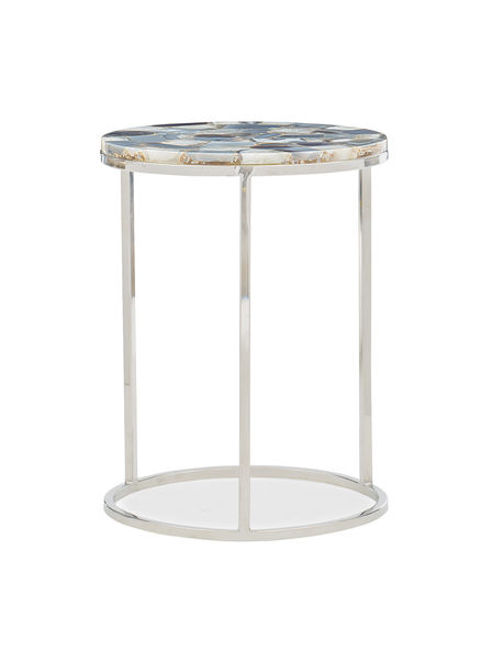 Star Bright Side Table By Caracole, Meso White Marble Polished Nickel Frame Round Side Table