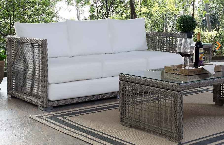 Aura Outdoor Patio Wicker Rattan Sofa in Gray White by